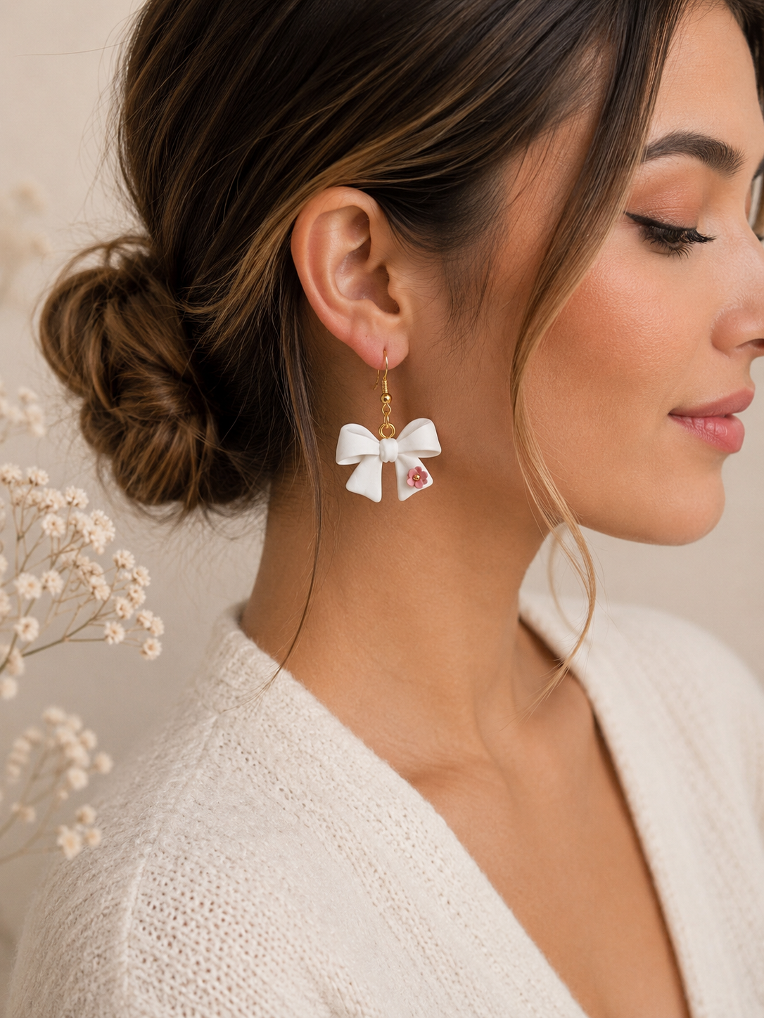 White Bows with Pink Flowers