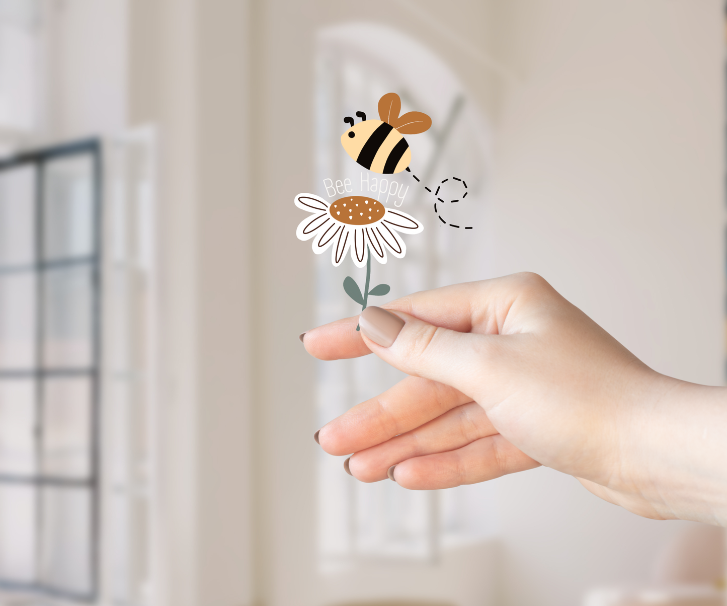 Clear Waterproof Vinyl Sticker - Bee Happy