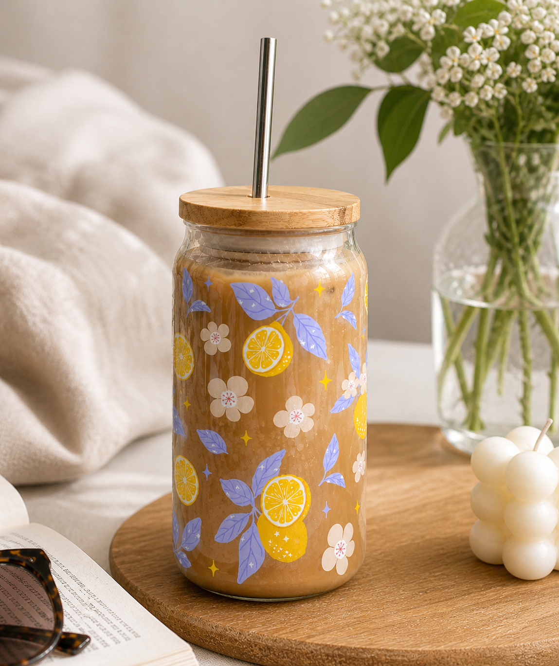 PREORDER: Lemon Blossom Glass Tumbler 16oz