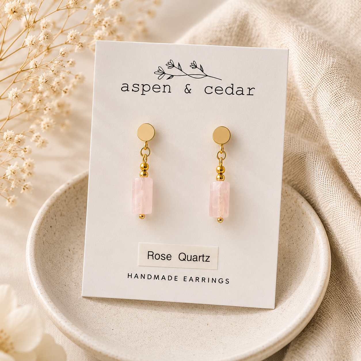 Rose Quartz Gemstone Drop Earrings