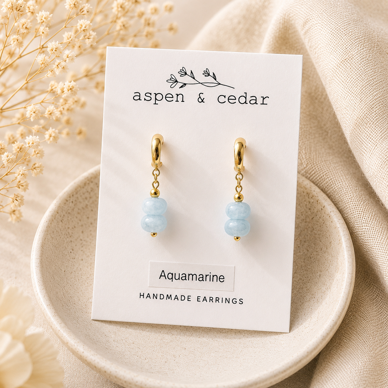 Tear Drop 18k Gold Aquamarine Jade Gemstone Earrings