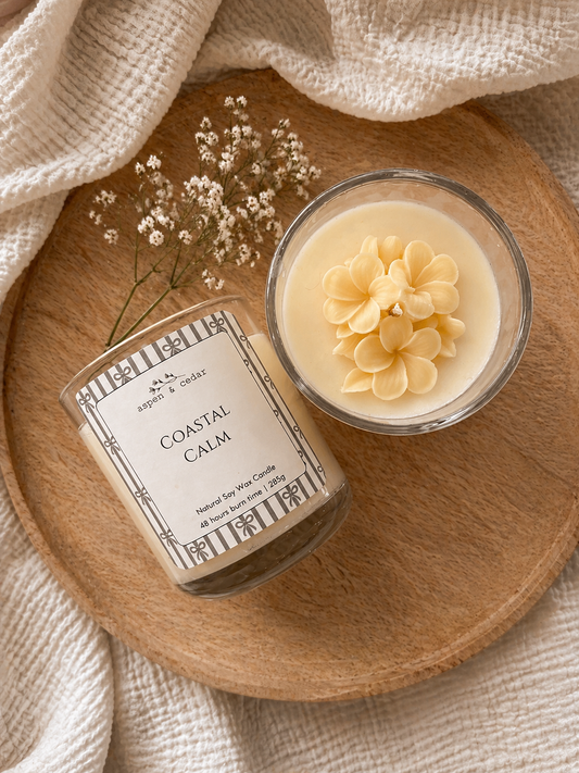 French Ribbon Stripes Candle - Coastal Calm 280g