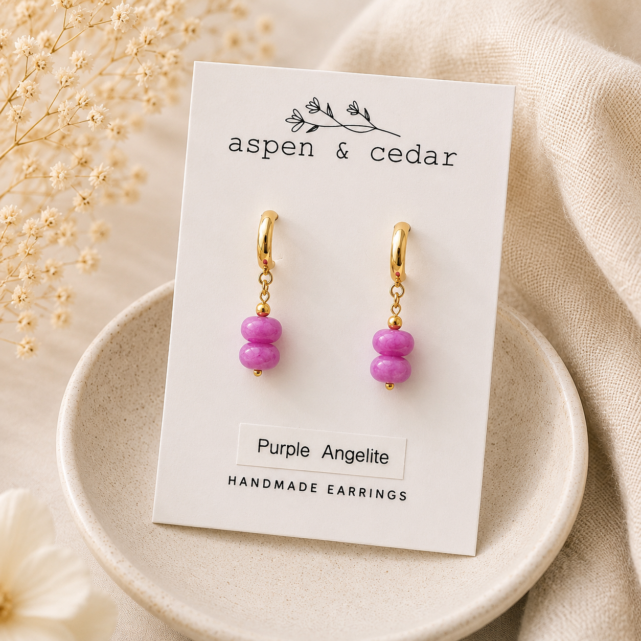 Purple Angelite Dangle Gemstone Earrings