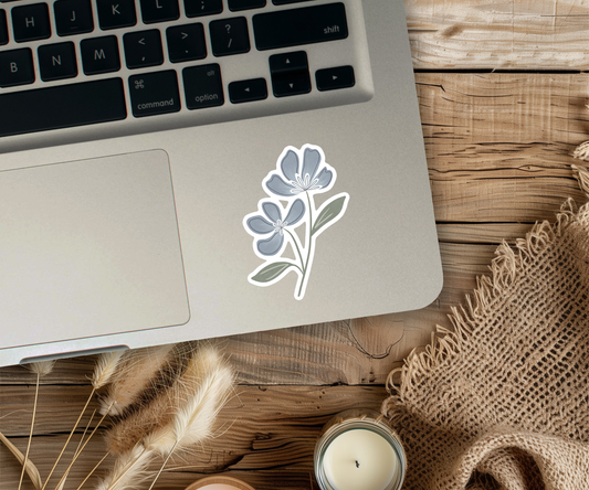 Clear Waterproof Vinyl Sticker - Blue Flowers