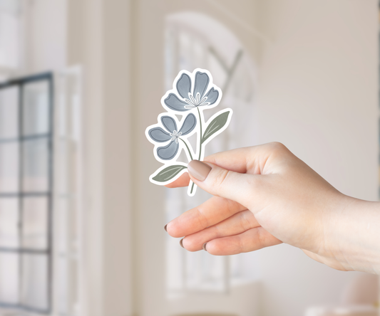 Clear Waterproof Vinyl Sticker - Blue Flowers