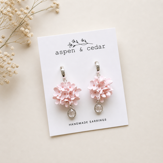 Pink Hydrangea Dangle Earrings