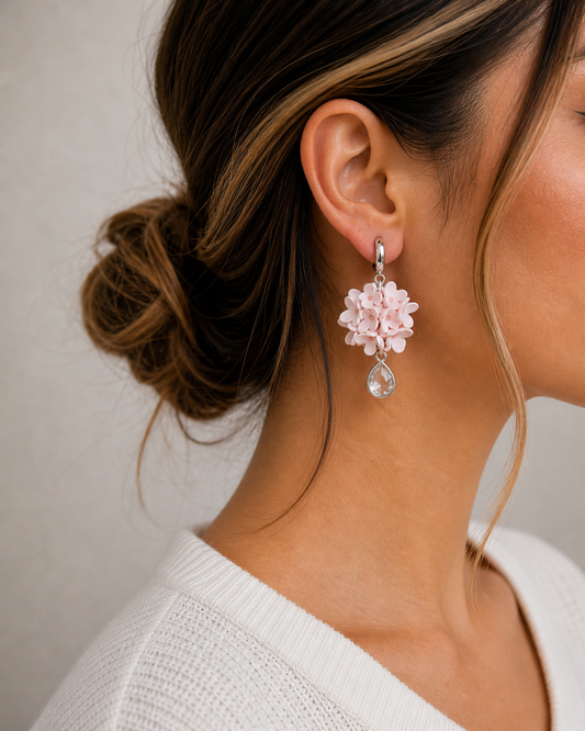 Pink Hydrangea Dangle Earrings