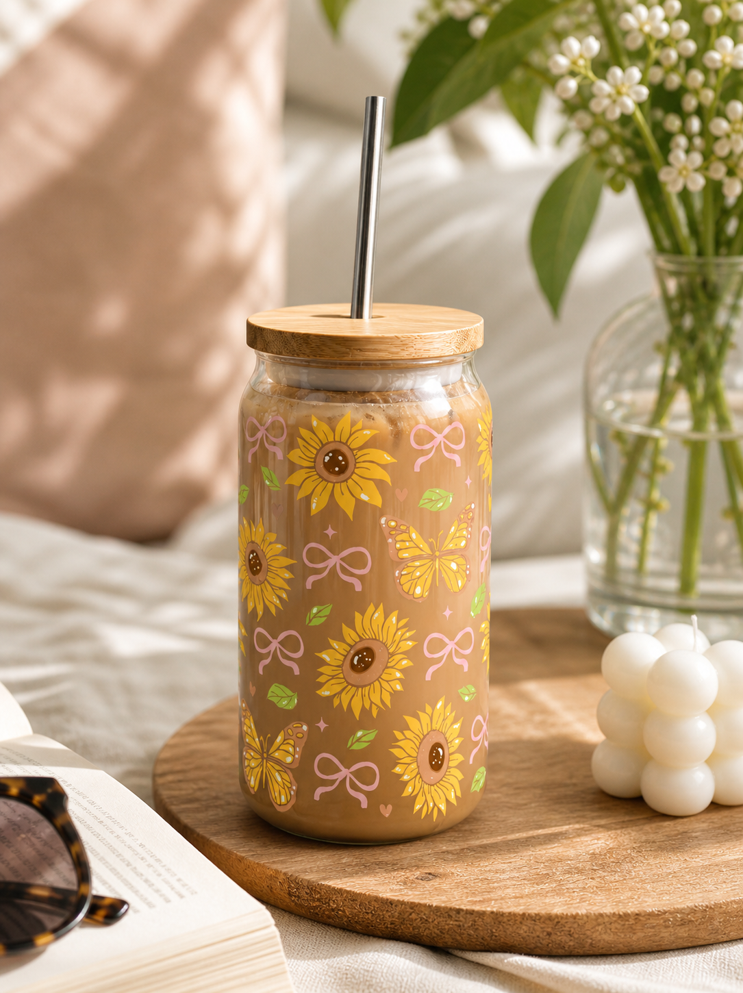 PREORDER: Sunflowers and Bow Glass Tumbler 16oz