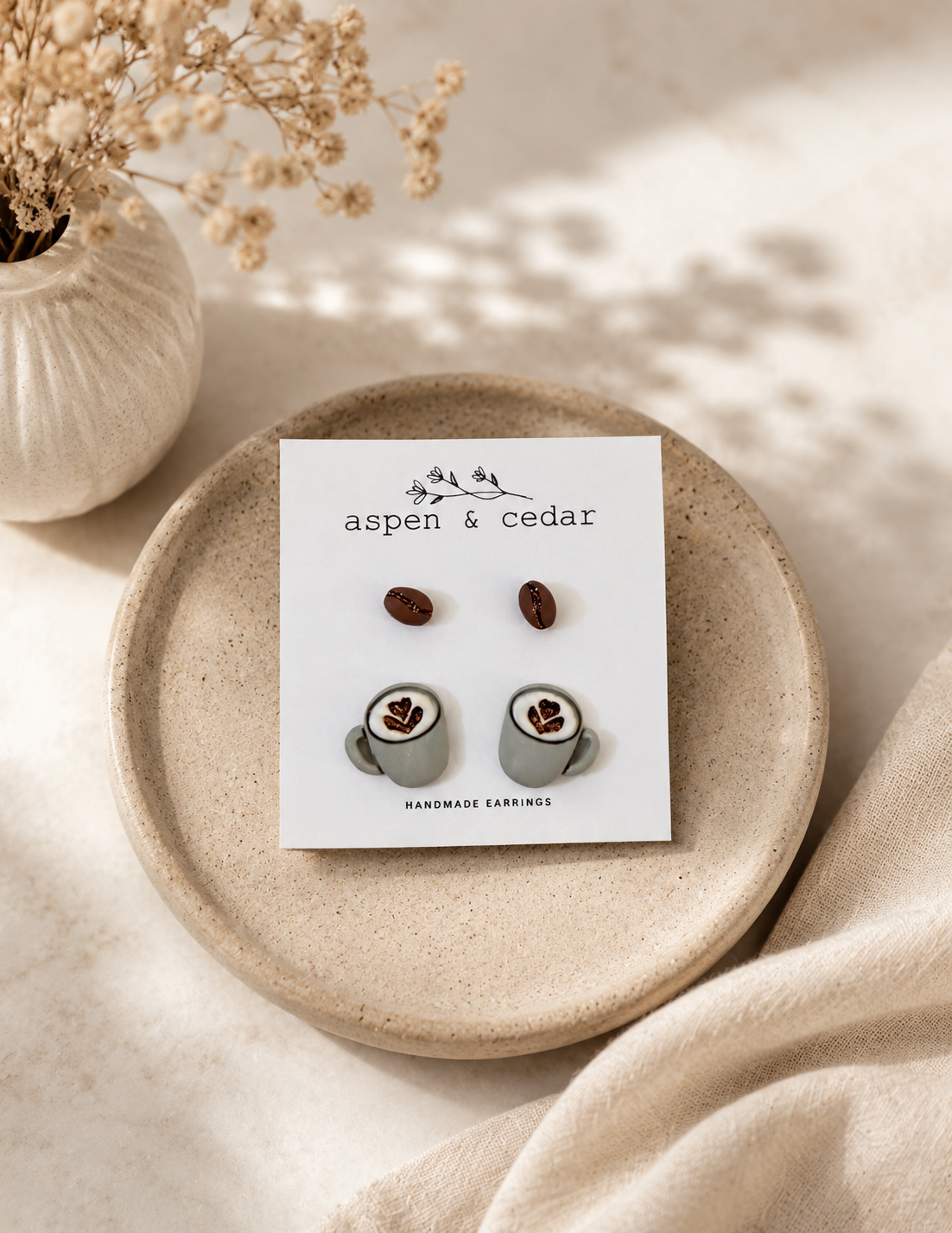 Latte Coffee Bean Studs Double Pack