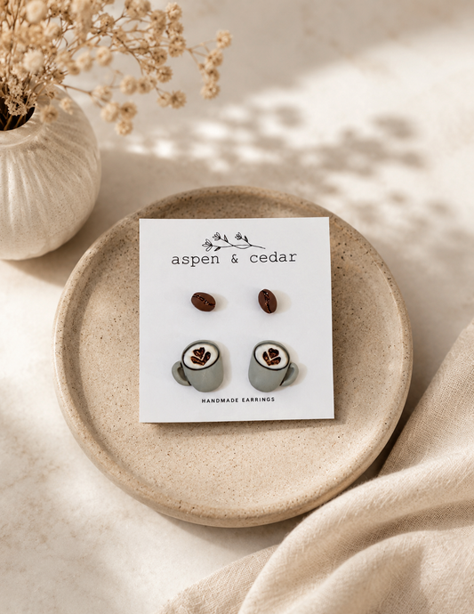 Latte Coffee Bean Studs Double Pack