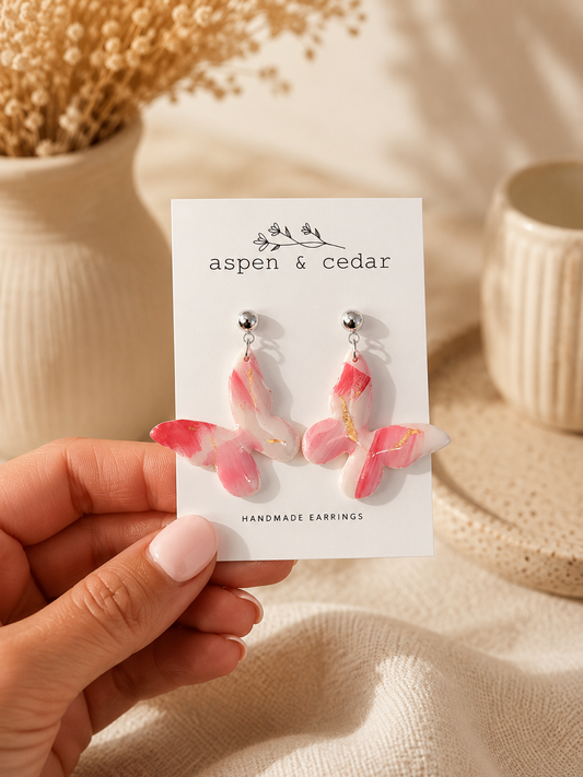 Hand Painted Butterfly Dangles - Pink