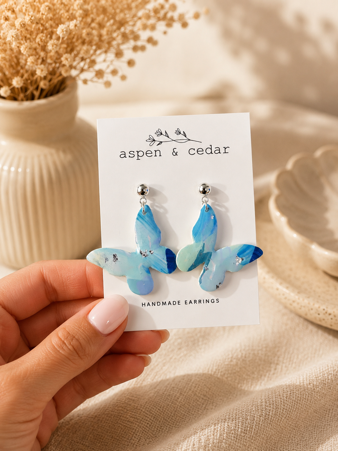 Hand Painted Butterfly Dangles - Blue