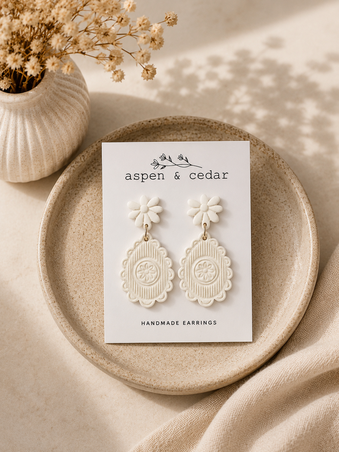 Heirloom Daisy Dangle White Earrings