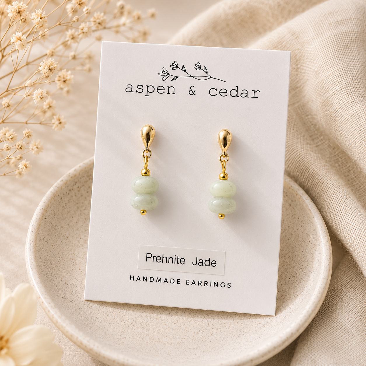Tear Drop 18k Gold Prehnite Jade Gemstone Earrings