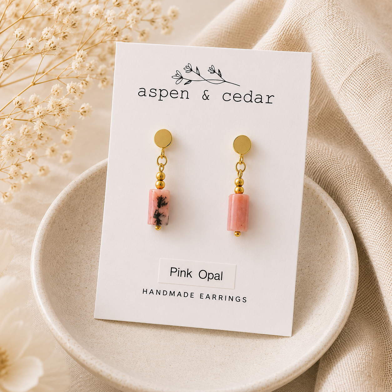 Pink Opal Gemstone Drop Earrings