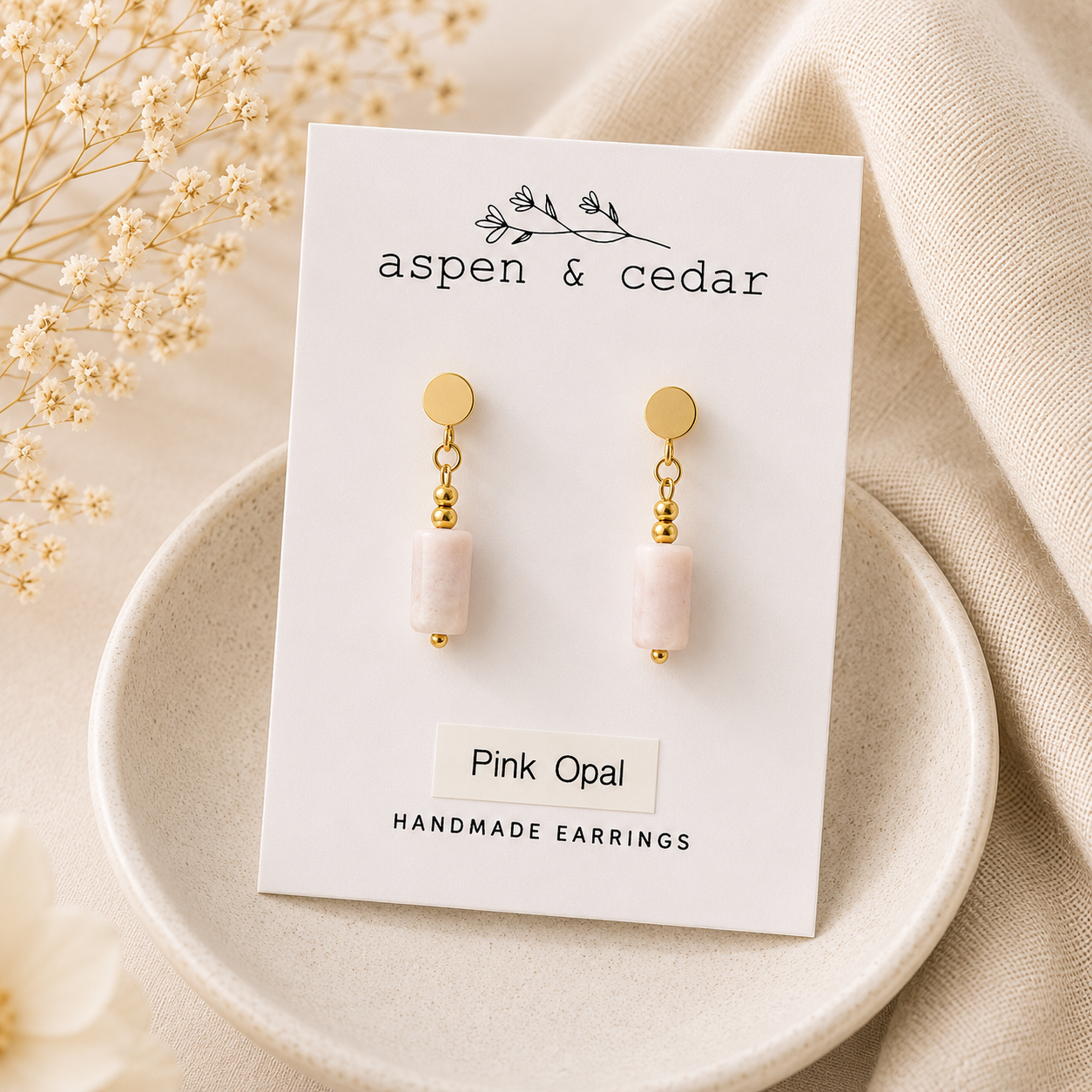 Pink Opal Gemstone Drop Earrings