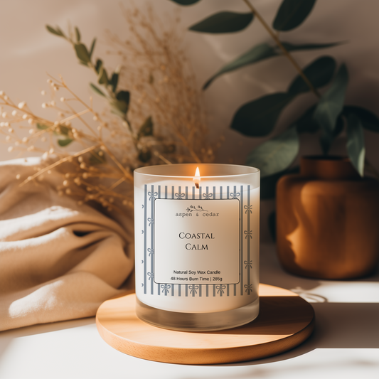 French Ribbon Stripes Candle - Coastal Calm 280g